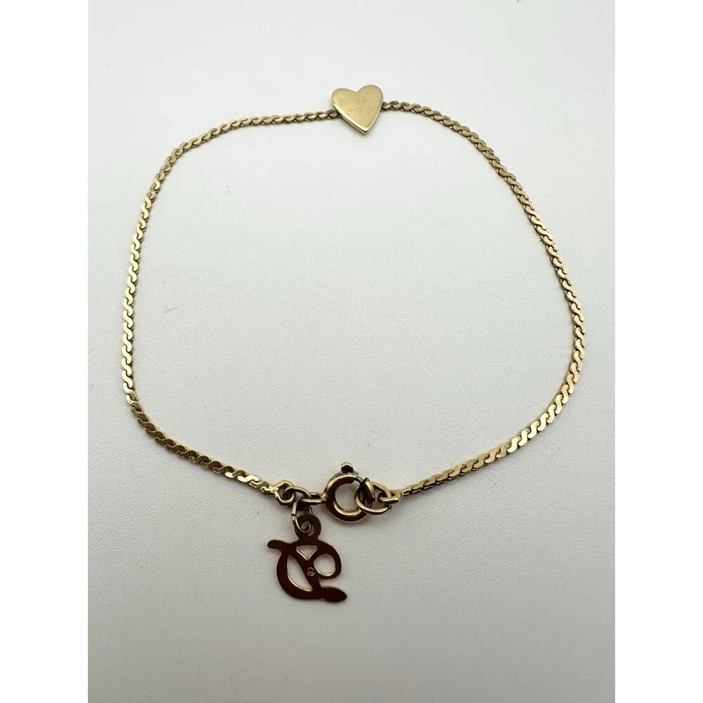 Danecraft Sterling Silver Gold Vermeil Heart Serpentine Chain Bracelet 7”